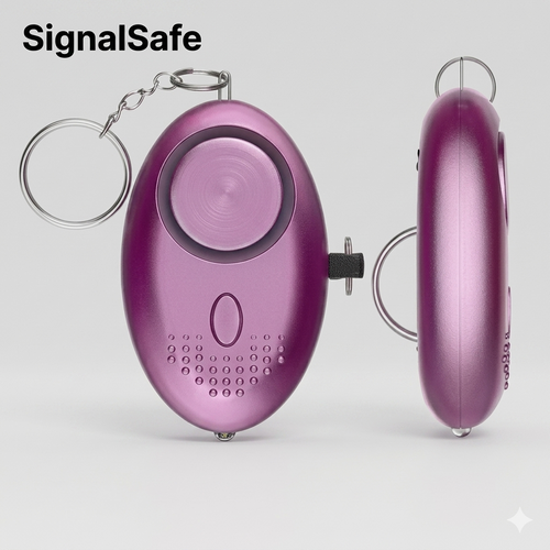 SignalSafe personal safety alarm in soft pink — Mom + Daughter pairing