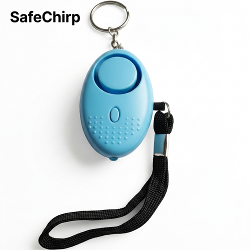SafeChirp pocket safety alarm with USB-C rechargeable battery and detachable wrist strap