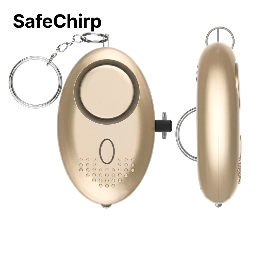 SafeChirp 130dB pull-pin alarm with LED strobe light for emergencies